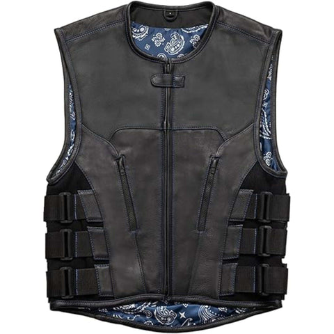 Men Riding Club Style Tactical Leather Motorcycle Vest 