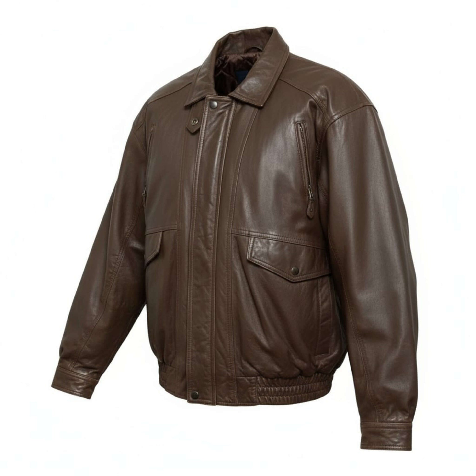 Genuine Brown Leather Vintage Bomber Jacket