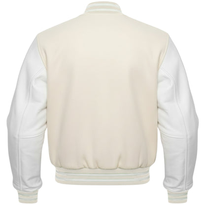 Off-White & Cream Classic Varsity Letterman Athletic Bomber Jacket