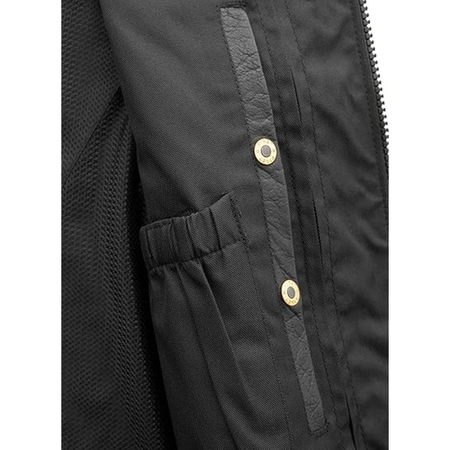 Close-up of a black jacket with gold buttons on a white background