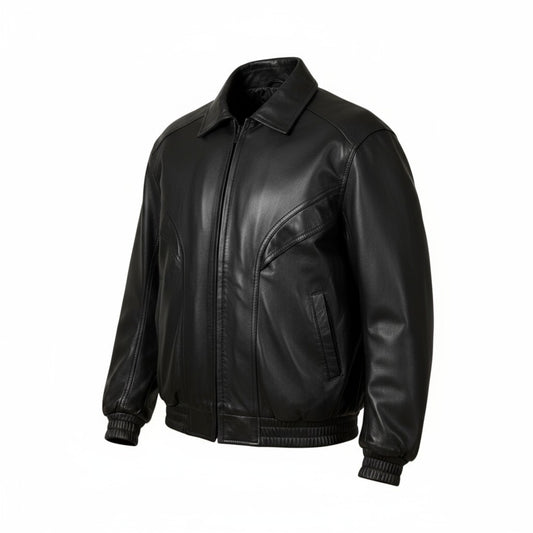 Black leather jacket on a white background