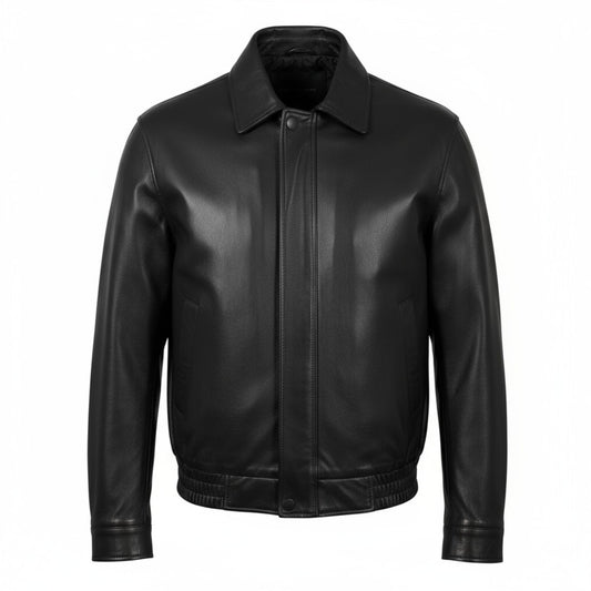 Black leather jacket on a white background