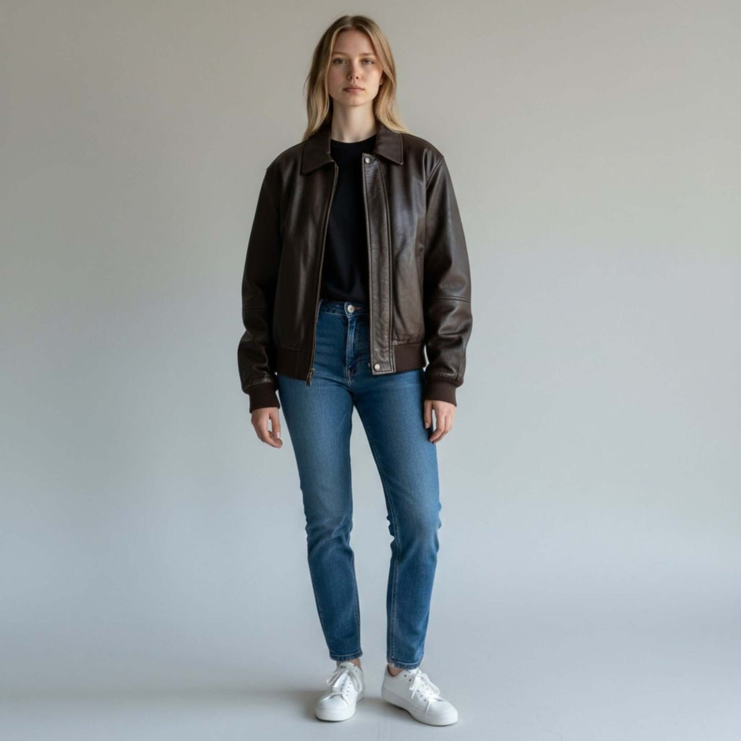 High-Quality 90s Brown Leather Bomber - Women's