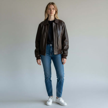 High-Quality 90s Brown Leather Bomber - Women's