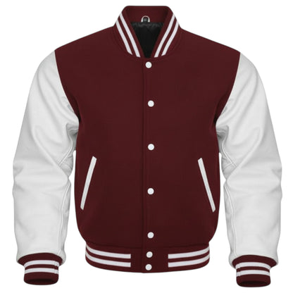 Premium Wine Red & White Varsity Letterman Athletic Bomber Jacket