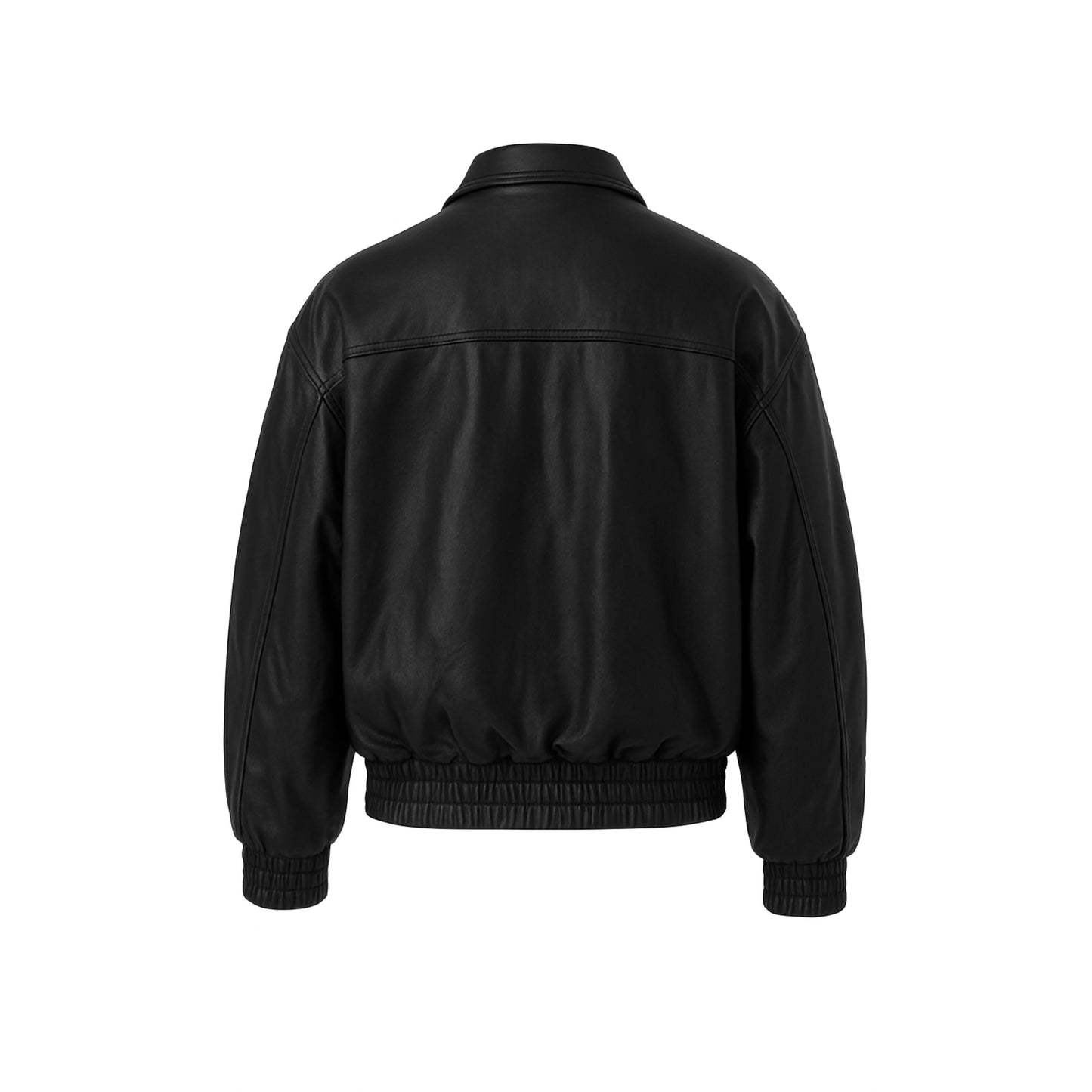 Black leather jacket on a white background