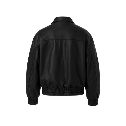 Black leather jacket on a white background