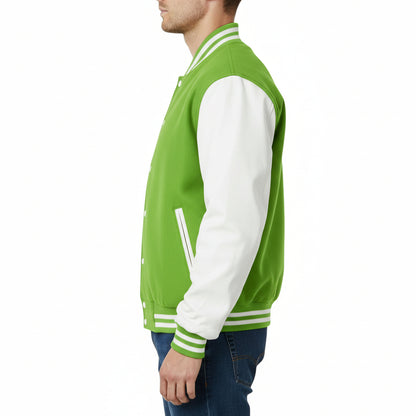 Kelly Green & White Letterman Bomber Style Varsity Jacket For Unisex