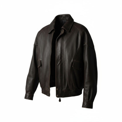 Black leather jacket on a white background