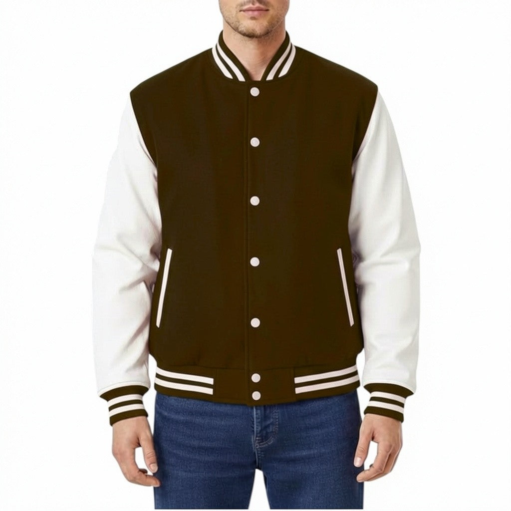 Premium All Wool Varsity Letterman Jacket with White Leather Sleeves