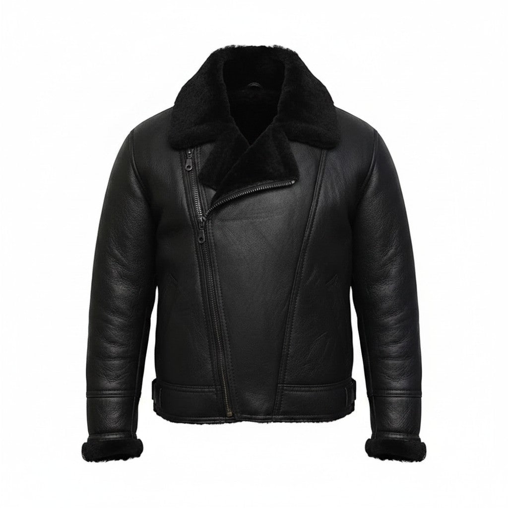 Men’s Shearling Sheepskin Aviator B3 Bomber Leather Coat