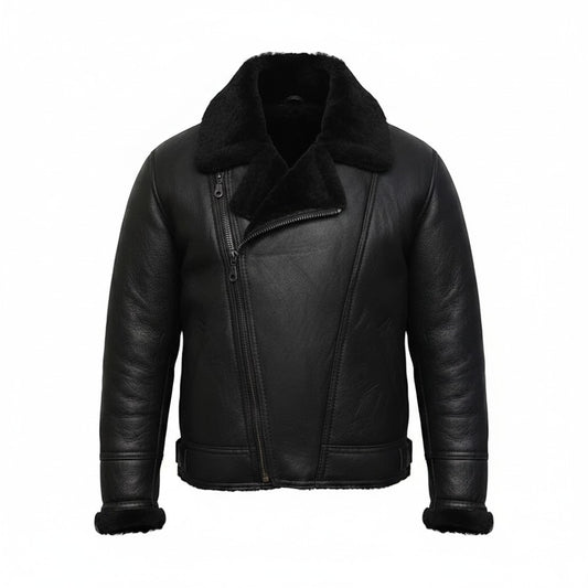 Men’s Shearling Sheepskin Leather Aviator Pilot B3 Bomber Jacket Coat
