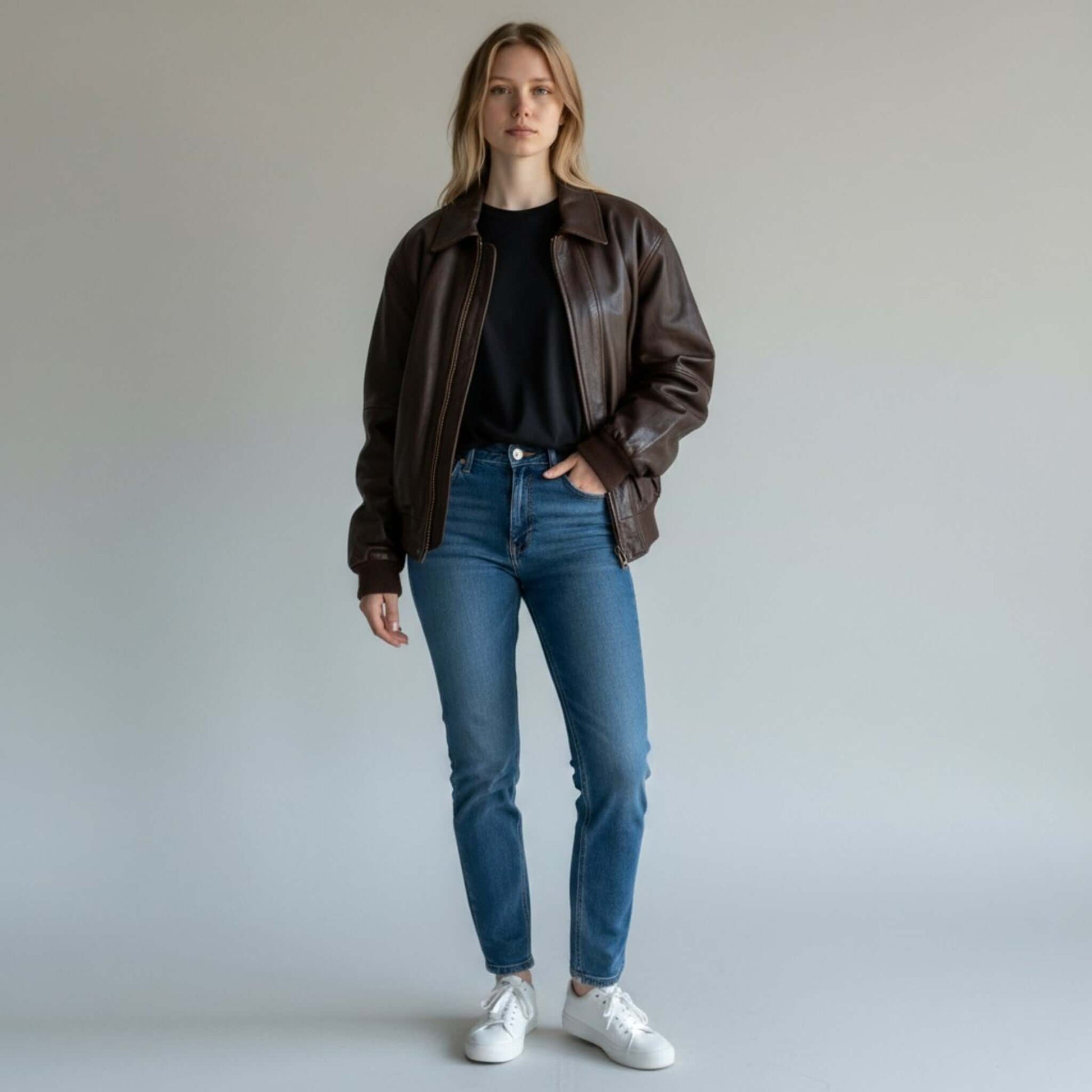 High-Quality 90s Brown Leather Bomber - Women's