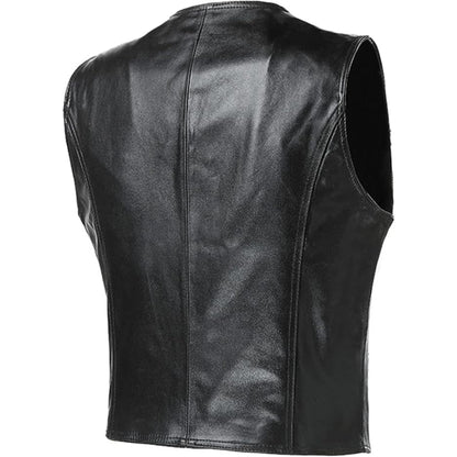 Black leather vest on a white background