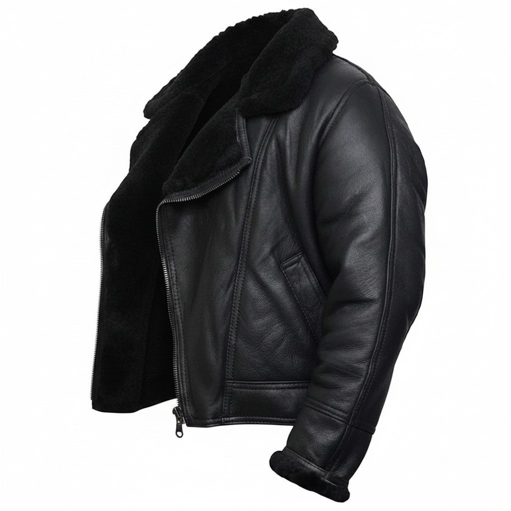 Men’s Shearling Sheepskin Aviator B3 Bomber Leather Coat