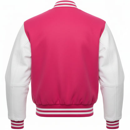 Unisex Premium Pink & White Varsity Letterman Jacket Baseball Bomber