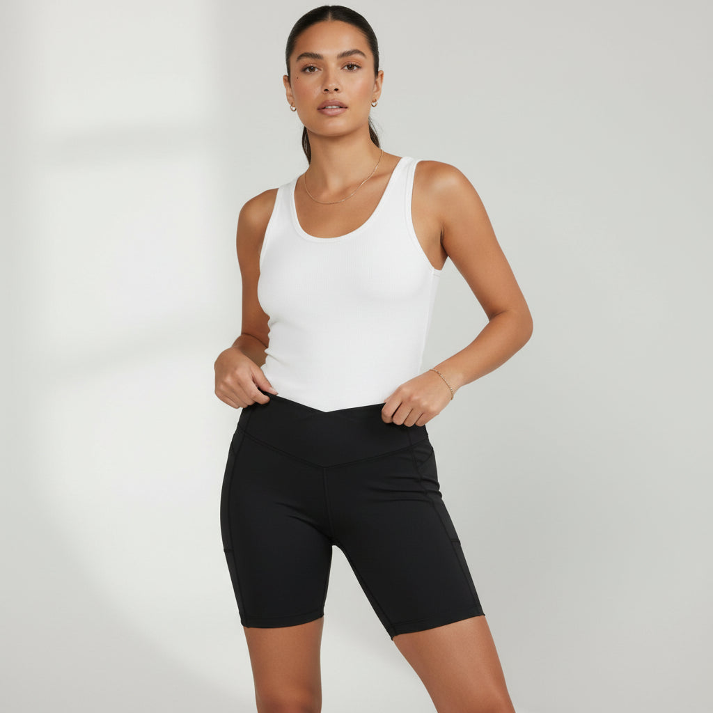 Women High-Waist Black Bike Shorts Stretchy Activewear