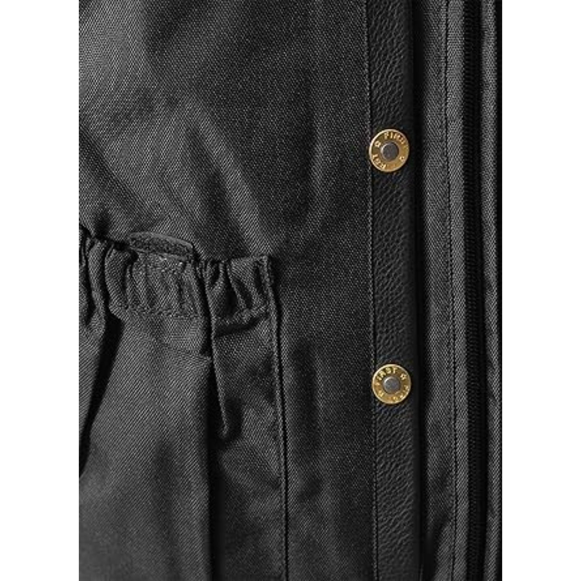 Close-up of a black jacket with gold buttons on a white background