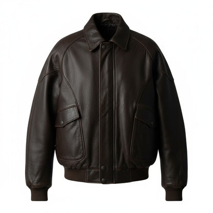 Brown leather jacket on a white background