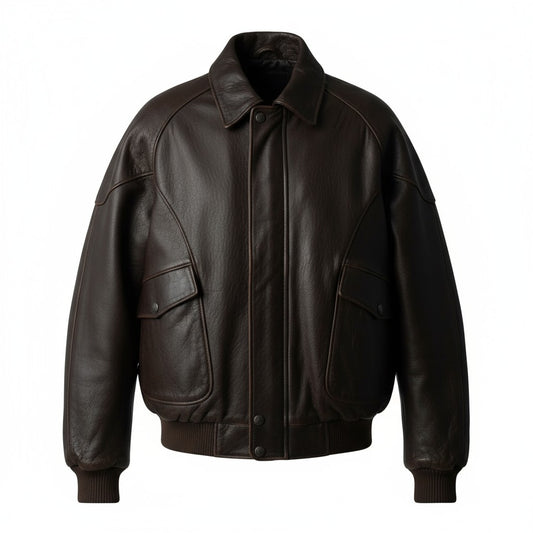 Brown leather jacket on a white background
