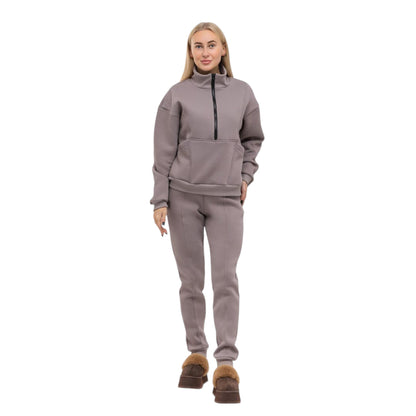 Women's Half-Zip Tracksuit with Kangaroo Pocket Fleece Lined Slippers