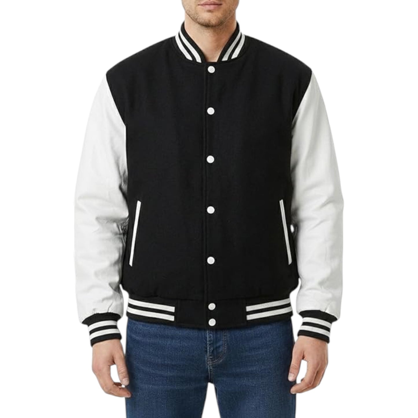 Men’s Premium Varsity Jacket with White Genuine Leather Sleeves
