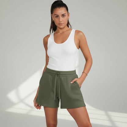 Olive Green Women Lounge Shorts with Drawstring