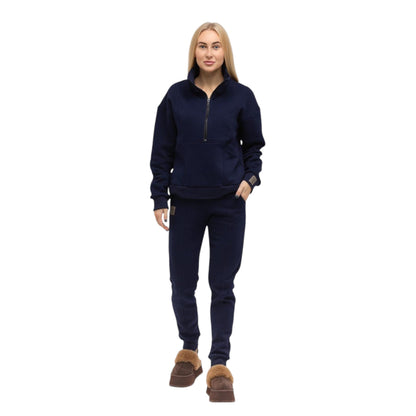 Women's Half-Zip Tracksuit with Kangaroo Pocket Fleece Lined Slippers