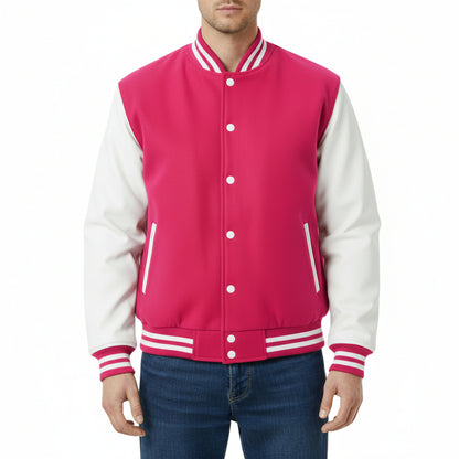 Unisex Premium Pink & White Varsity Letterman Jacket Baseball Bomber