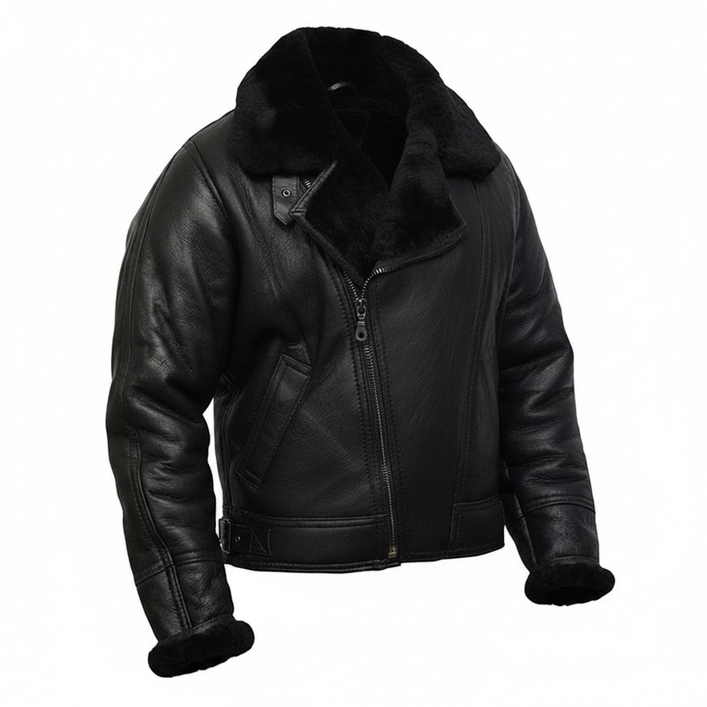 Men’s Shearling Sheepskin Aviator B3 Bomber Leather Coat