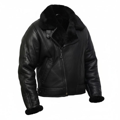 Men’s Shearling Sheepskin Aviator B3 Bomber Leather Coat