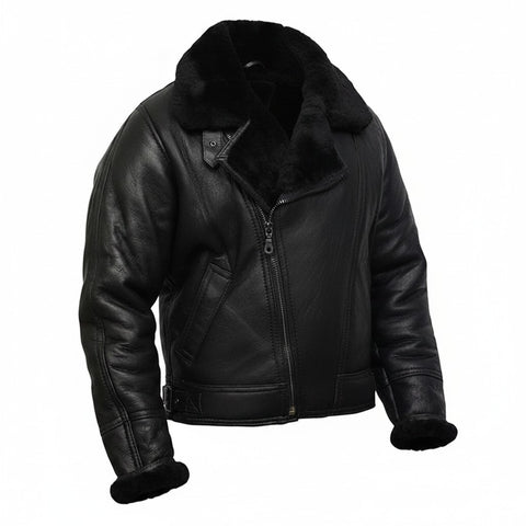 Men’s Shearling Sheepskin Aviator B3 Bomber Leather Coat
