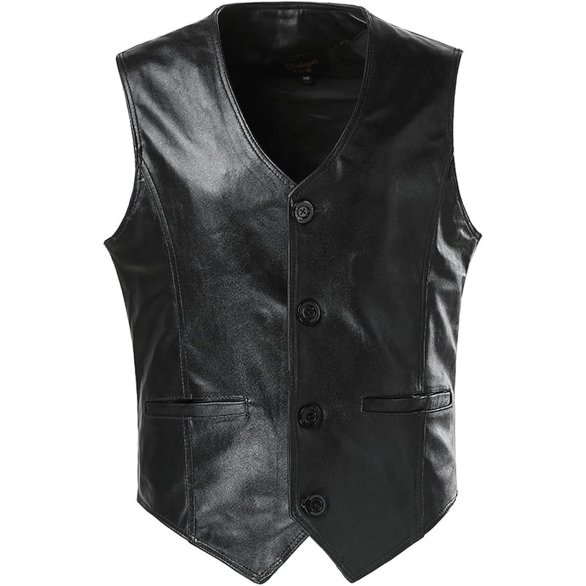Black leather vest on a white background