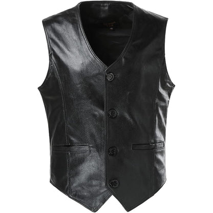 Black leather vest on a white background