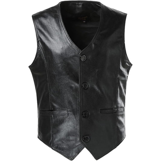 Black leather vest on a white background