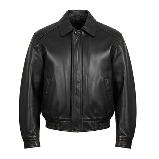 Black leather jacket on a white background