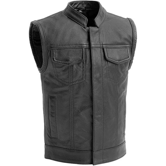 Black leather vest on a white background