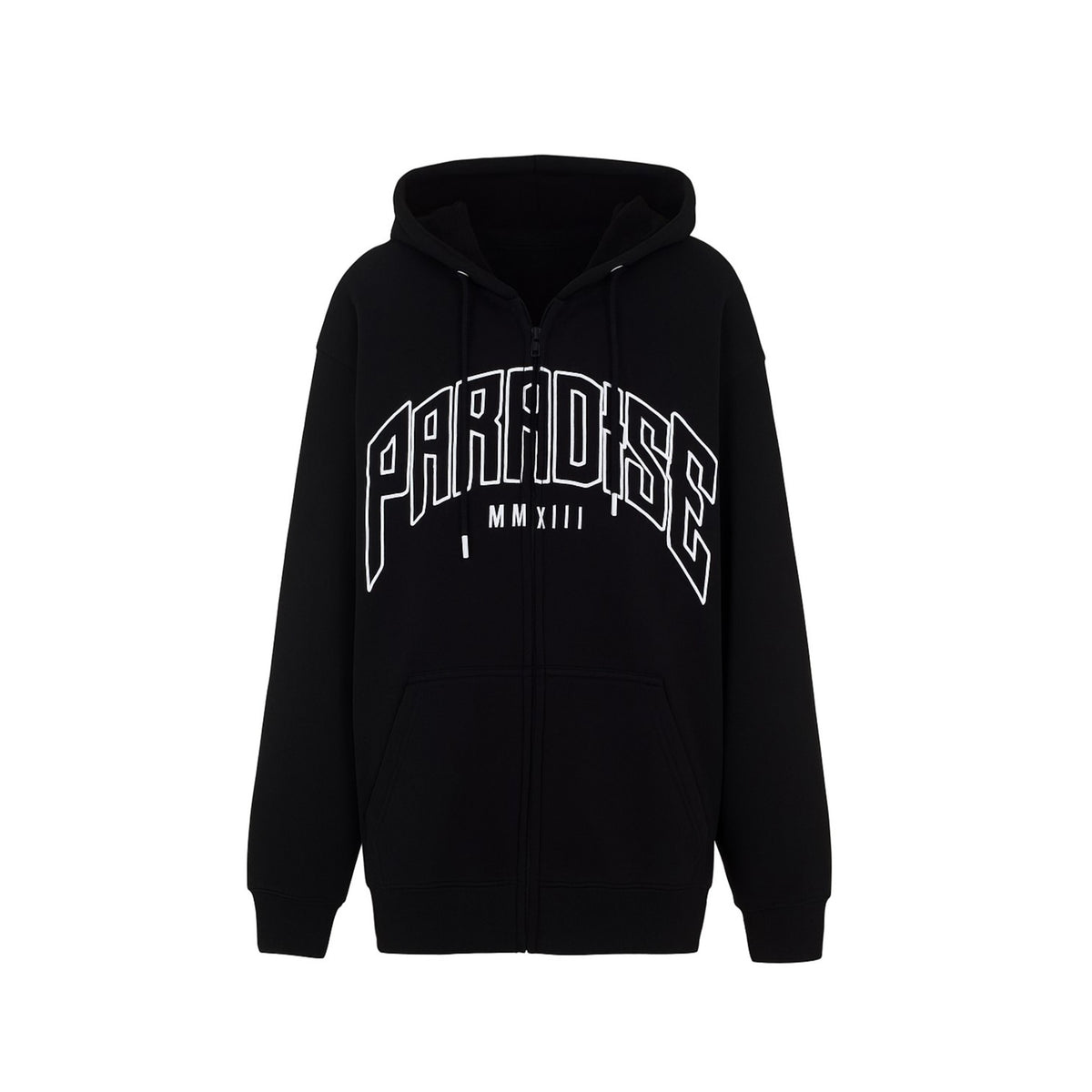Black Oversized Paradise Hoodie with Zip-Through Design