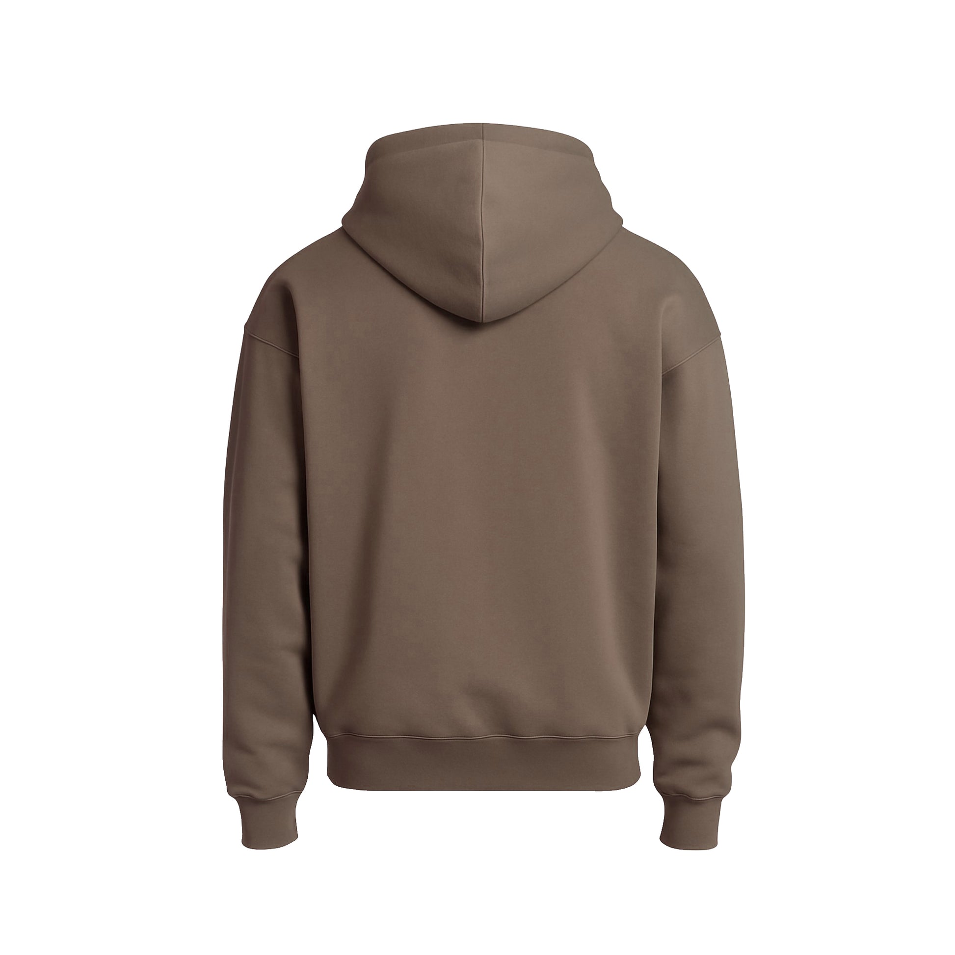 Brown hoodie shown from the back on a white background