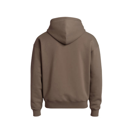Brown hoodie shown from the back on a white background