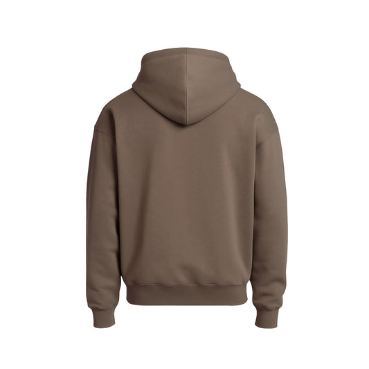 Brown hoodie shown from the back on a white background