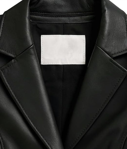 Women’s Black Leather Blazer – Classic Two-Button Tailored Jacket