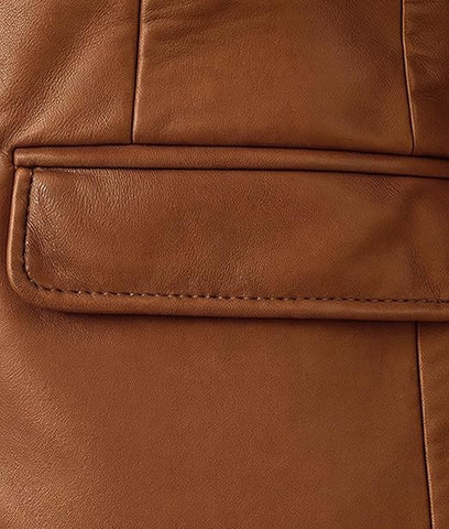 Women’s Cognac Brown Leather Blazer – Classic Two-Button Tailored Jacket