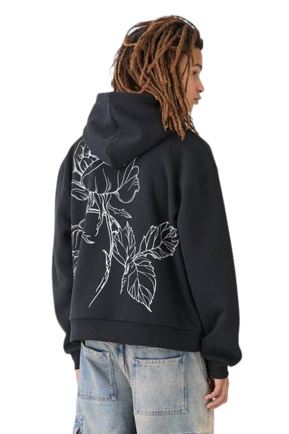 OVERSIZED BOXY FLORAL LINE DRAWING HOODIE