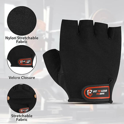 Men and women weightlifting gloves with nylon stretchable fabric and Velcro closure for optimal grip and comfort.