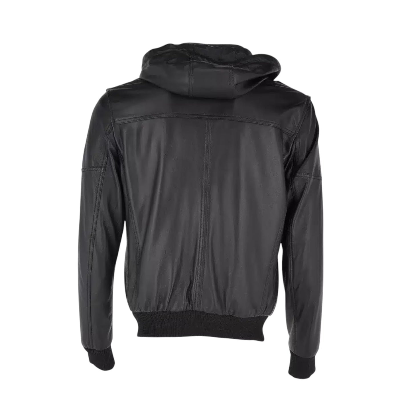 Black jacket with a hood on a white background