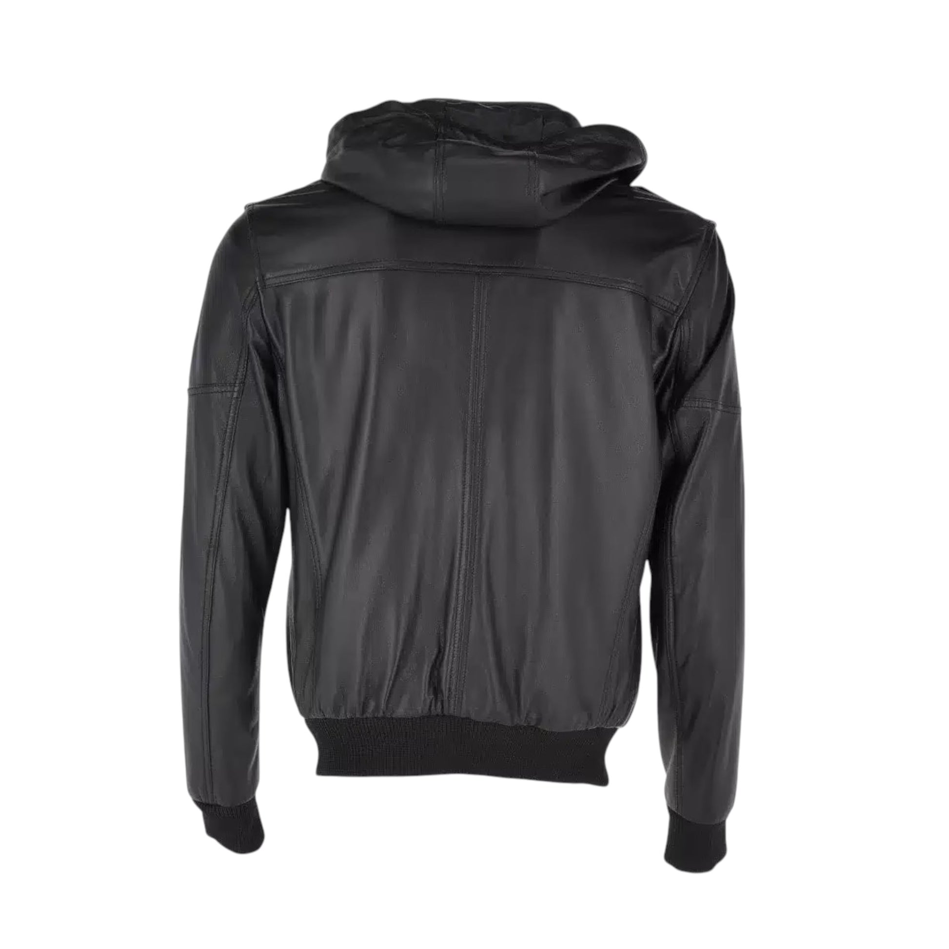 Black jacket with a hood on a white background