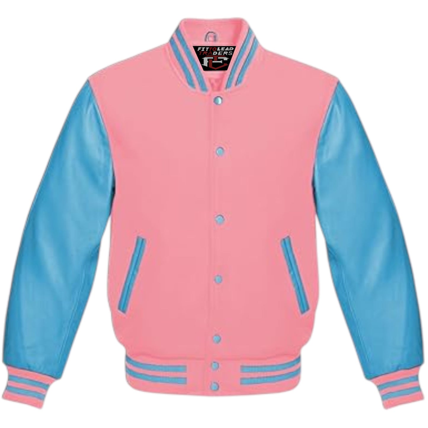 Multicolor Wool Varsity Jacket Genuine Sky Leather Sleeves Streetwear