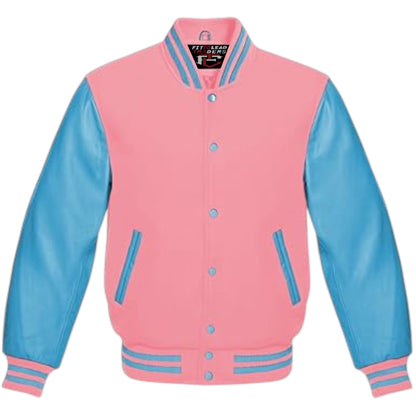 Multicolor Wool Varsity Jacket Genuine Sky Leather Sleeves Streetwear