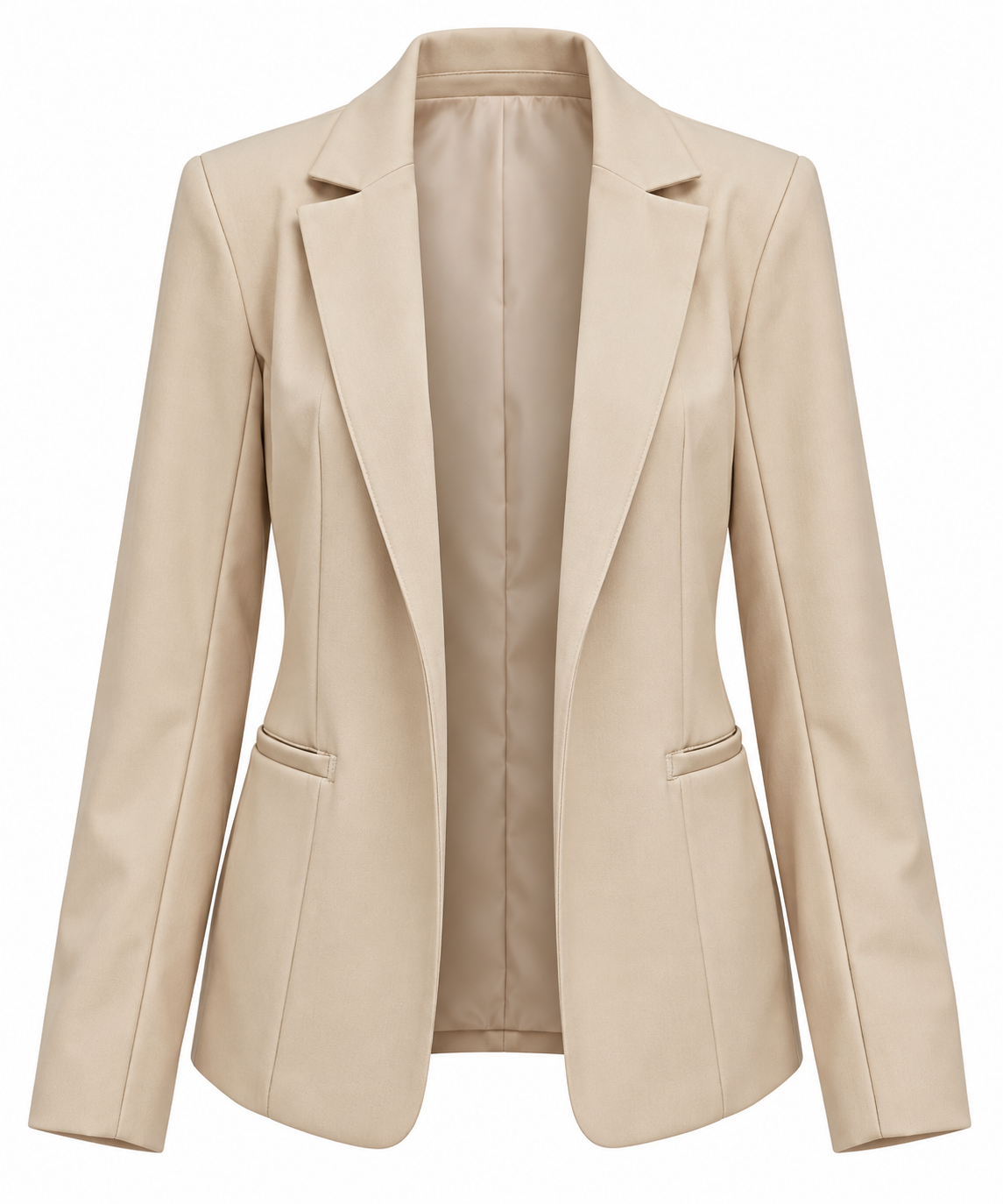 Women’s Beige Tailored Blazer – Classic Elegant Long Sleeve Jacket